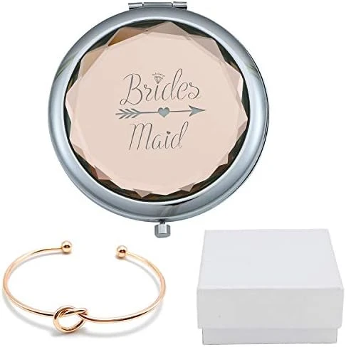 COFOZA Flower Girl Champagne Compact Pocket Makeup Mirror With Rose Gold Knot Bracelet And Gift Box For Wedding Proposal Gift - Image 6