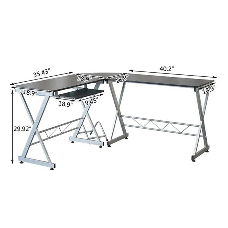 WYKDD L-Shaped Wooden Computer Desk Black - Image 2