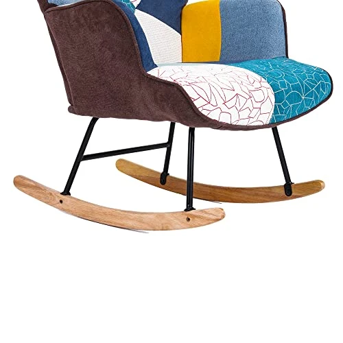 FATFISH Rocking Chair, Tufted Upholstered Rocking Chair For Nursery, Comfy Wingback Glider Rocker With Safe Solid Wood Base For Living Room Bedroom Balcony - Image 4