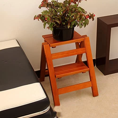 Wooden Folding Step Ladder 2 Steps Stool Portable Ladder Chair Non-Slip Compact Milti-fuction Safety Household Small Foot Stools Stairs Chair (Color : A) - Image 2