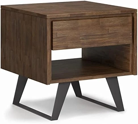 SIMPLIHOME Lowry Solid Acacia Wood And Metal 22 Inch Wide Square Modern Inrial End Side Table In Distressed Charcoal Brown With Storage, 1 Drawer And 1 Shelf, For The Living Room And Bedroom - Image 11