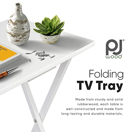 PJ Wood Folding TV Tray & Snack Table Set Of 2 - White - Image 2
