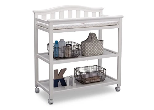 Delta Children Bell Top Changing Table With Wheels And Changing Pad, Greenguard Gold Certified, White - Image 2