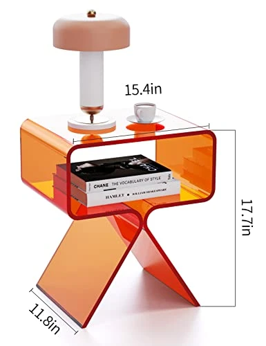 Acrylic Nightstand Side Table Modern Design Clear Home Decor Display End Table For Living Room (Orange) - Image 2