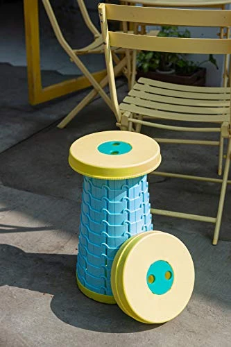 Tiancai's Folding Portable Outdoor/Indoor Stool, Retractable/ Telescoping Seat, BBQ, Fishing, Camping, Footstool, Kitchen Stool, Step Stool, Cute Stool (Yellow) - Image 2