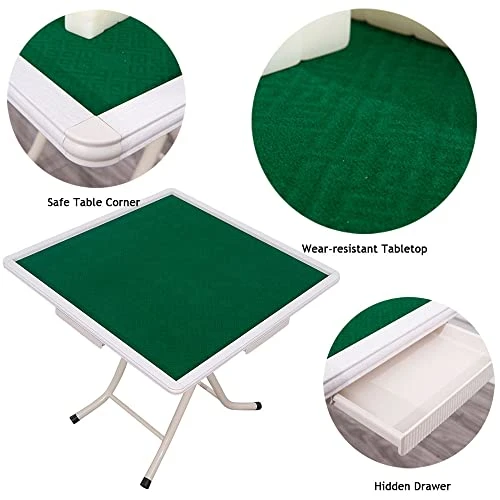 MEIMAI Mahjong Table, Folding Square Game Table With Fluff Desktop, 34.64In Foldable Card Table With 4 Drawer, Steel Mahjong Table For Poker Cards, Mahjong, Board Game, Free Installation - Image 2