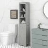 BNSPLY Tall Bathroom Cabinet With Shelves And Drawer, Slim Storage Tower With Adjustable Shelves, Narrow Bathroom Cabinet, Linen Cabinet For Bedroom, Living Room (Grey, 13.4" L X 9" W X 67" H)