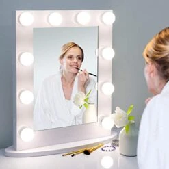 SUPER DEAL Hollywood Vanity Mirror With Lights - Free Standing Makeup Beauty Cosmetic Mirror With 12 Dimmable LED Bulbs - Detachable Base For Tabletop Or Wall Mounted Optional
