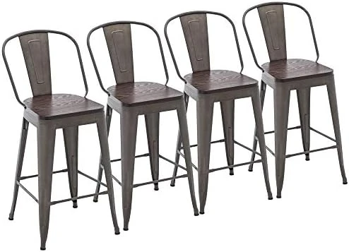 Yongchuang Metal Barstools 30" Seat Height High Back Bar Stools Industrial Kitchen Dining Stools Bar Chairs With Wooden Top Set Of 4, Gunmetal - Image 12