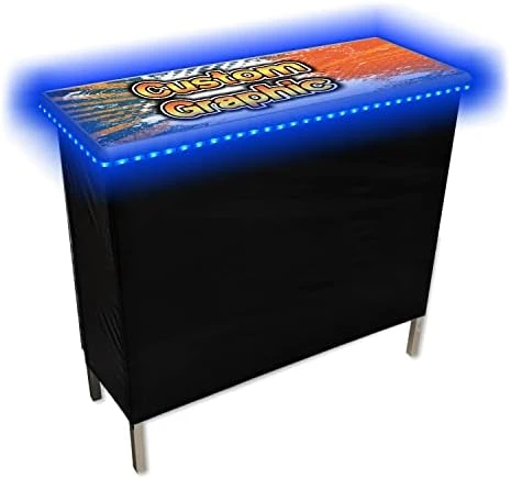 (USA Company) Patented Folding Portable Party Bar W/Multi-Color LED Lights, Black & Hawaiian Bar Skirts, And Storage Shelf - Image 6