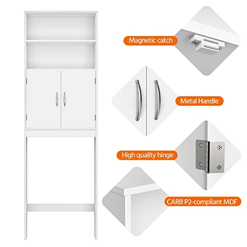 Yaheetech Over The Toilet Storage, Taller Bathroom Organizer Space-Saving Storage Cabinet With Adjustable Shelves And Double Doors, 77 In H, White - Image 5