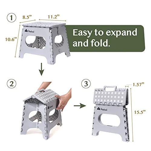 HealSmile Plastic Foldable Step Stool - Carrying Handles, 330lbs Heavy Duty, 11 Inch Collapsible Folding Stool, Adults, Kids, Kitchen, Bathroom - Image 2