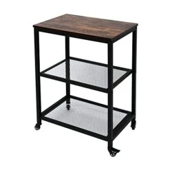 AZL1 Life Concept Industrial Serving, 3-Tier End Table On Wheels With Storage For Living Room, Wood Look Accent Furniture With Metal Frame,Rustic Brown1