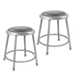 OEF Furnishings (2 Pack) Grey Vinyl Padded Stool, 18" High OEF6418/2