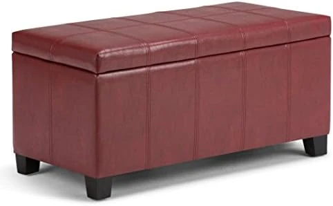 SIMPLIHOME Dover 36 Inch Wide Rectangle Lift Top Storage Ottoman Bench In Upholstered Tanners Brown Faux Leather, Footrest Stool, Coffee Table For The Living Room, Bedroom And Kids Room - Image 14