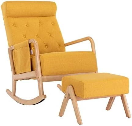 GNIXUU Glider Chair With Ottoman, Rocking Chair For Nursery, Upholstered Fabric Rocking Armchair Indoor With High Backrest For Living Room(Beige) - Image 4