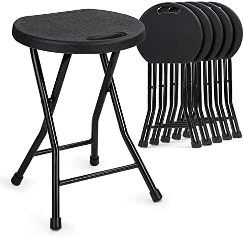 MoNiBloom Lightweight Folding Stool, 18 Inch Portable Round Skinny Stool Chair With Handle For Recreation Game Room, 230 Lbs Capacity, Set Of 6, White - Image 5