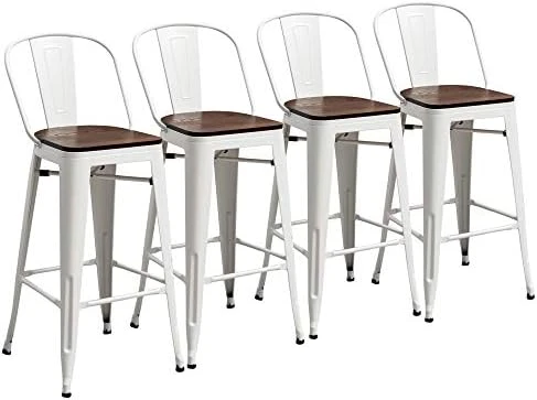 Yongchuang Metal Barstools 30" Seat Height High Back Bar Stools Industrial Kitchen Dining Stools Bar Chairs With Wooden Top Set Of 4, Gunmetal - Image 14