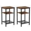 VASAGLE Nightstands Set Of 2, 3-Tier End Table, Side Desk For Small Space In Living Room, Bedroom, Steel Frame, Easy Assembly, 2-Pack, Chestnut Brown And Black