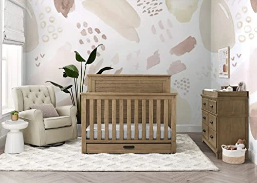Delta Children Simmons Kids Caden 6-in-1 Convertible Crib With Trundle Drawer, Greenguard Gold Certified, Rustic Acorn - Image 2