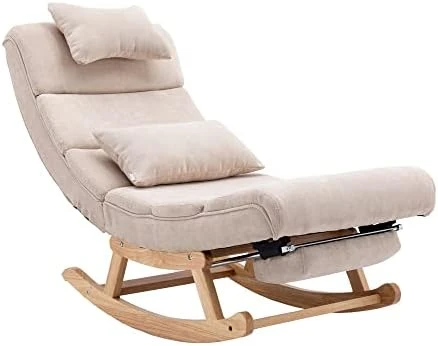 Yeag Modern Rocking Chair, Upholstered PU Leather Glider Chair With Pillow, Comfy Armless Rocker Chair With Large Back And Pull Out Pedal For Nursery, Living Room, Bedroom - Image 7