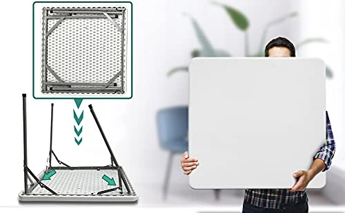 5566 34 Inch Square Plastic Folding Table, Indoor Outdoor Card Playing And Game Puzzles Crafting Dining Table, For Picnic, Party, Camping, BBQ, Granite White. - Image 2