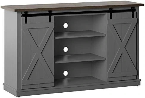 Twin Star Home Sliding Barn Door TV Stand, Sawcut Espresso - Image 5