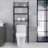 Kimzda 3-Tier Bathroom Over The Toilet Storage Rack Free Standing Metal Frame Shelf Organizer, With 4-Hooks, Black