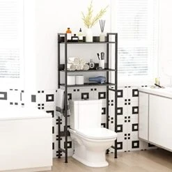 Furnulem Over The Toilet Storage With 2 Fabric Drawers, 3-Tier Tall Bathroom Storage Shelf, Stable Freestanding Above Toilet Stand, Space Saver Organizer Rack For Restroom, Laundry (Black)