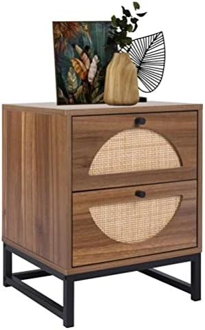 AWQM Rattan Nightstand Set Of 2,Farmhouse End Table Set Of 2,Wood Sofa Side Table,Accent Table With Storage, Bedside Table Accent Storage Cabinet For Bedroom Living Room,Metal Legs,Beige - Image 6