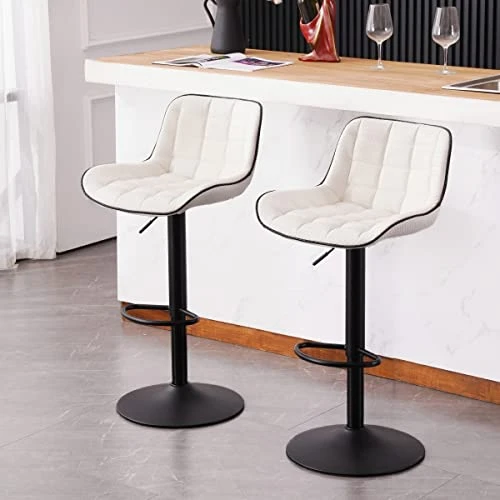 YOUNUOKE Black Bar Stools Set Of 2 Modern Upholstered Counter Height Barstools With Back Adjustable Swivel Bar Stool PU Leather Bar Chair Stools For Kitchen Islands