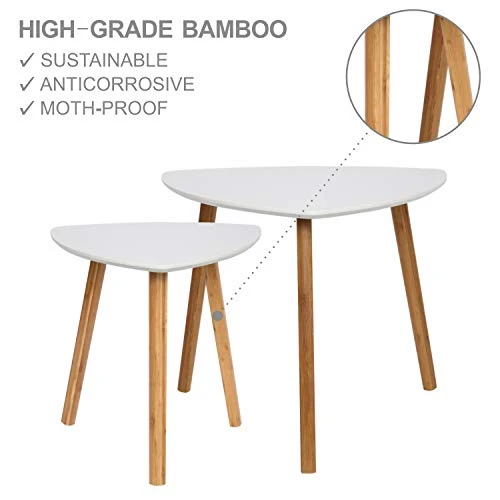 BAMEOS Bamboo Nesting Triangle End Table,Set Of 2 Coffee Table Modern Minimalist Side Table For Living Room, Balcony In White - Image 7