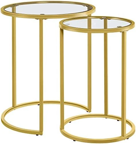 Yaheetech Round Nesting End Table Set Of 2,Stacking Side Tables,Coffee Tables Set W/Metal Frame & Glass Top & Protective Foot Pads For Small Space, Living Room, Office- Black - Image 7