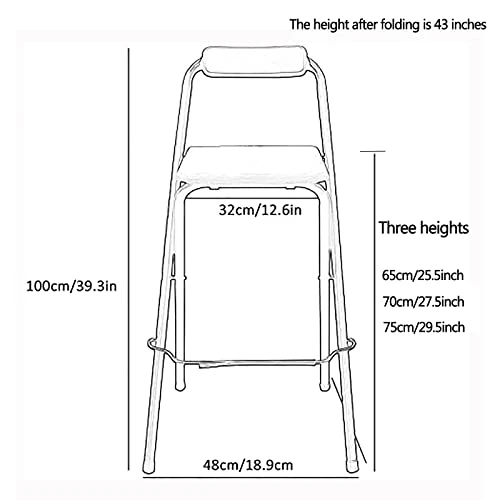 DDB Folding Bar Stool With Backrest,Leather Padded Counter Height Foldable Stool,Portable Folding Stool Tall Bar Stools For Outdoor Kitchen Shop Cafe,1 PC,Black,seat Height 27.5inch - Image 2