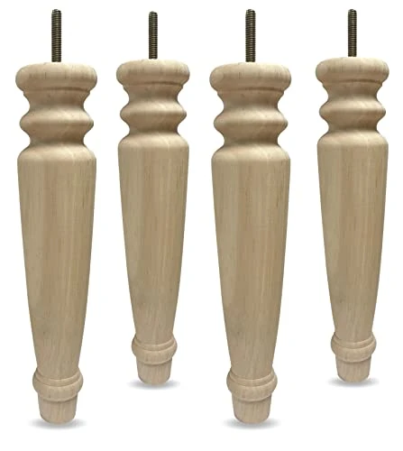 Elegent Upholstery Tall 11'' Inch Unfinished Turned Wood Table Chair Sofa Furniture Legs - Set Of 4, W11-UNF