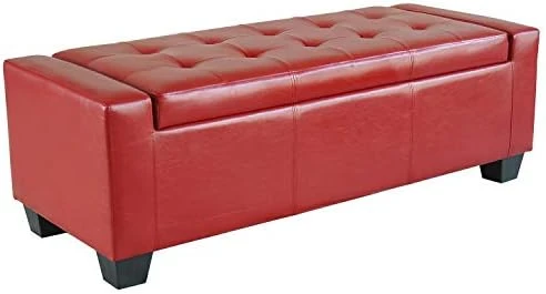 HOMCOM 51" Faux Leather Rectangular Tufted Storage Ottoman - Bright Red - Image 5