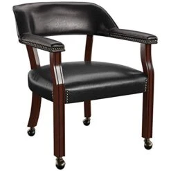 BOWERY HILL Captain's Poker Game Arm Chair With Casters In Black Vinyl