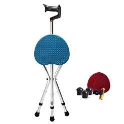 Heavy Duty Walking Cane With Folding Seat 440 Lbs (Blue)