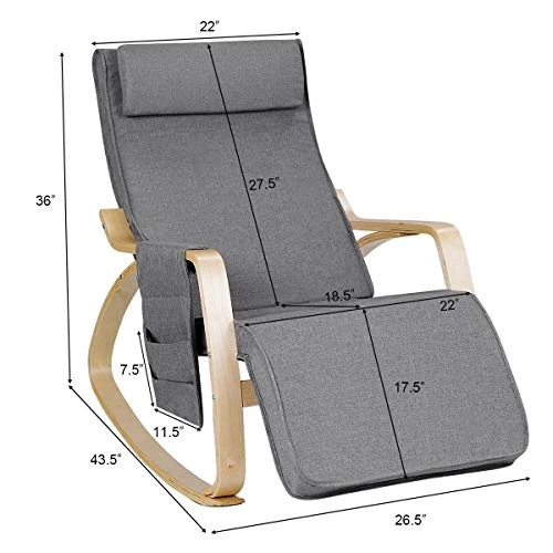 Relax Adjustable Lounge Rocking Chair With Pillow & Pocket Comfortable Armrest Backrest Adjustable Footrest - Image 2