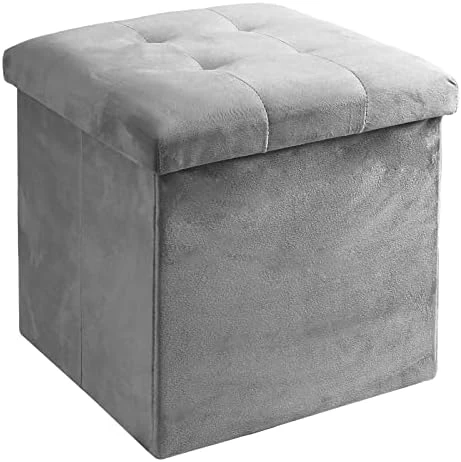 Acehome Storage Ottoman Cube, Small Ottoman With Storage, Folding Square Storage Ottoman With Tray, Cube Ottoman Storage With Handles, Linen Fabric Button Footstool Rest Padded Seat, Dark Grey, 2PC - Image 7