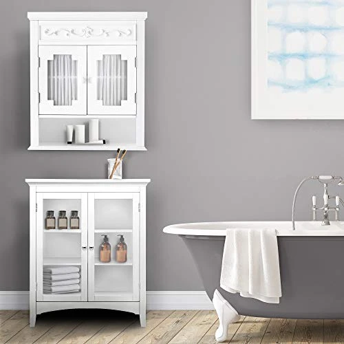 Elegant Home Fashions Lisbon Removable Wooden Wall Cabinet With Drapery-Lined Doors, White - Image 2