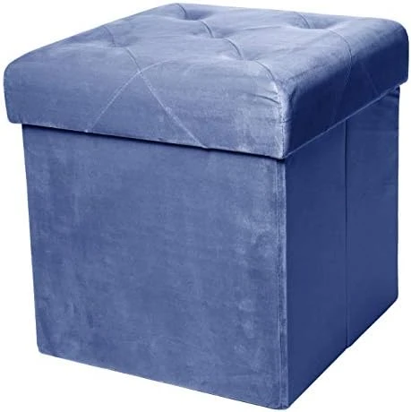 Red Co. Square Luxury Storage Ottoman With Padded Seat, Upholstered Collapsible Folding Bench & Foot Rest, Velvet Ivory, 15 Inches - Image 7