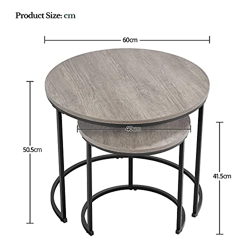 Topeakmart Nesting Side Tables Set Of 2, Modern Round End Tables W/Waterproof Scratch Resistant Surface & Sturdy Metal Base For The Living Room,Guestroom, Balcony, Apartment And Small Space,Gray - Image 3