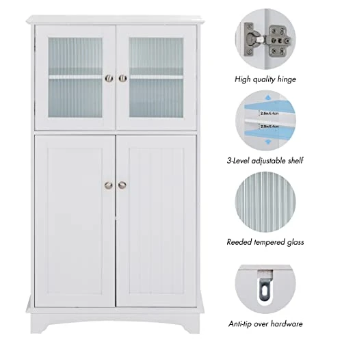 Spirich Bathroom Storage Cabinet, Wood Floor Cabinet, Free Standing Storage Organizer For Bathroom, Bedroom, Living Room, White - Image 4