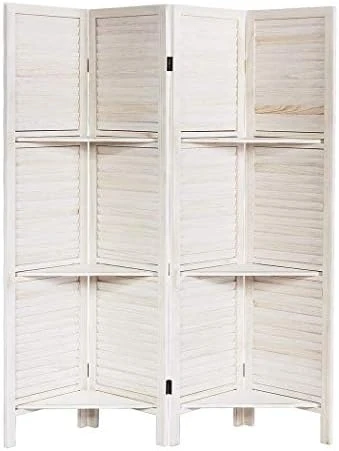 Happygrill 4-Panels Wooden Room Divider With Display Shelf, Folding Privacy Room Dividers Screen For Home Office, 5.6 Ft Tall - Image 5
