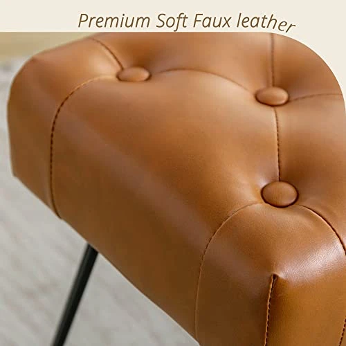 LUE BONA Modern Faux Leather Rectangle Vanity Stool, Vanity Chair For Makeup Room, Whiskey Brown Ottoman Foot Rest Entryway Bench With Black Legs For Bedroom Living Room - Image 4