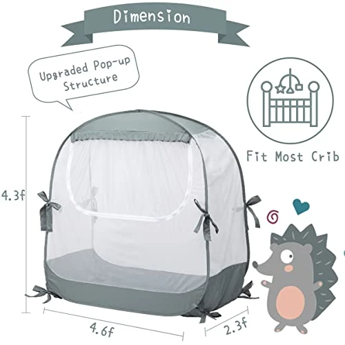 L RUNNZER Baby Crib Tent, Pop Up Crib Canopy To Keep Baby From Climbing Out, Safety Crib Net Mosquitoes Net With See-Through Mesh, Fits Most Standard Cribs - Image 2