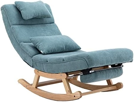 Modern Rocking Lounge Chair, Upholstered Glider Chair For Adults, Accent Rocker Chair With Large Back & Pull Out Pedal, Lie Or Sleep Lazy Chair For Living Room, Bedroom, Balcony (Light Blue Polyester) - Image 13