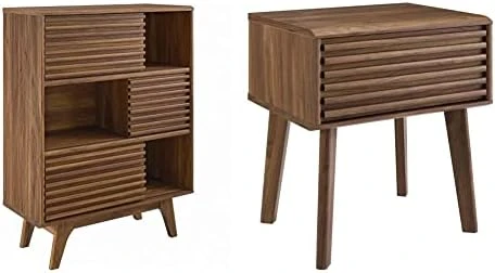 Modway Render Mid-Century Modern Two-Tier Display Stand In Walnut - Image 12
