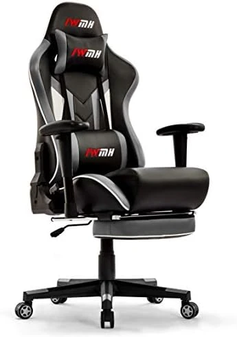 IWMH Gaming Chair, Racing Ergonomic Office Computer Chair With Footrest, High Back Reclining Desk Chair, Adjustable Leather Gamer Chair With Headrest And Lumbar Support, Gray - Image 7